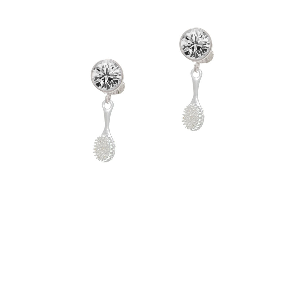 3-D Hair Brush Crystal Clip On Earrings Image 2