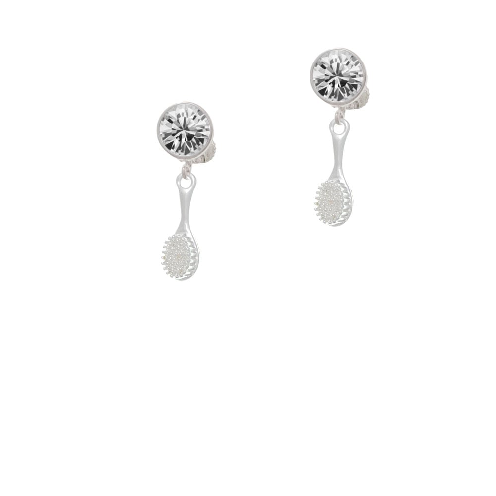 3-D Hair Brush Crystal Clip On Earrings Image 1