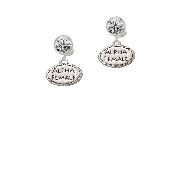 Alpha Female Oval Crystal Clip On Earrings Image 1