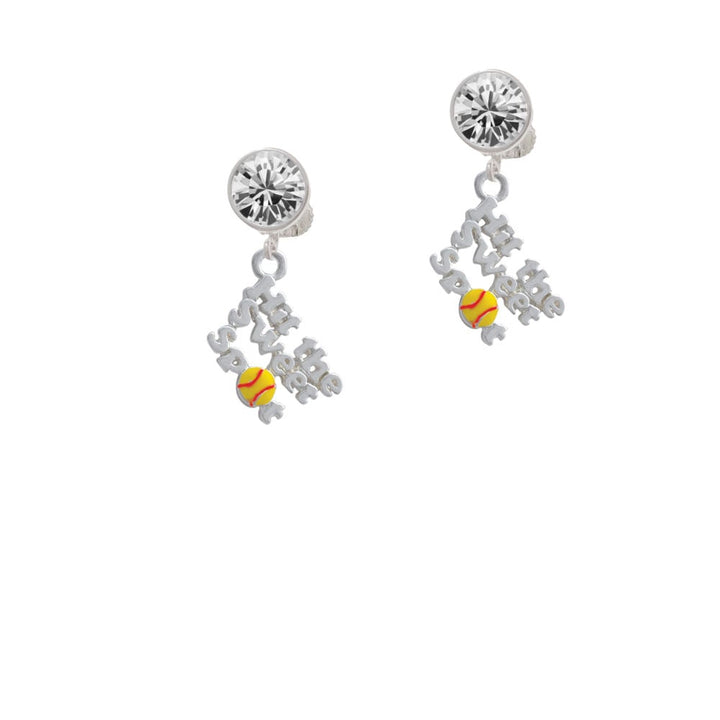 Hit the Sweet Spot with Yellow Softball Crystal Clip On Earrings Image 1