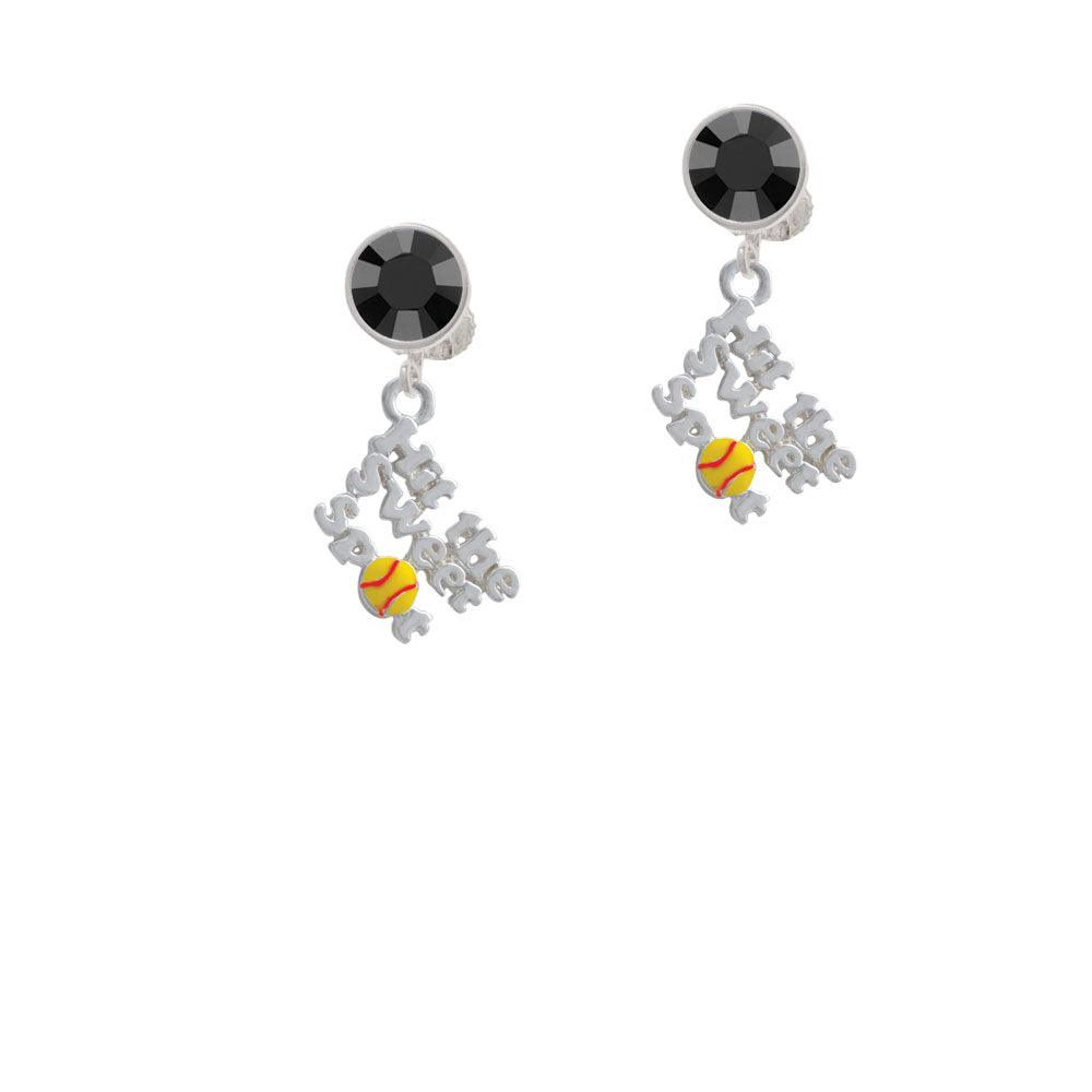 Hit the Sweet Spot with Yellow Softball Crystal Clip On Earrings Image 3