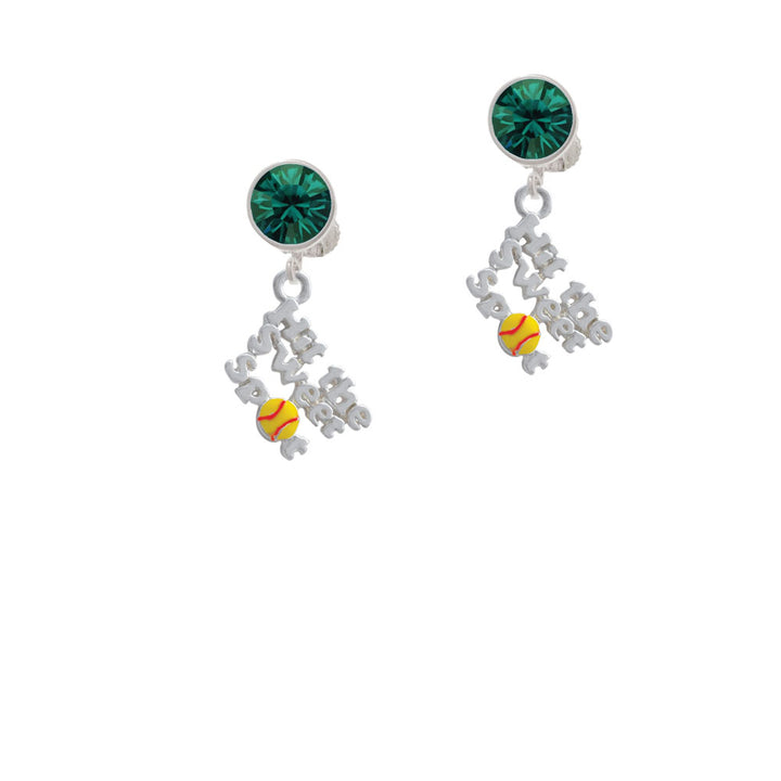 Hit the Sweet Spot with Yellow Softball Crystal Clip On Earrings Image 6