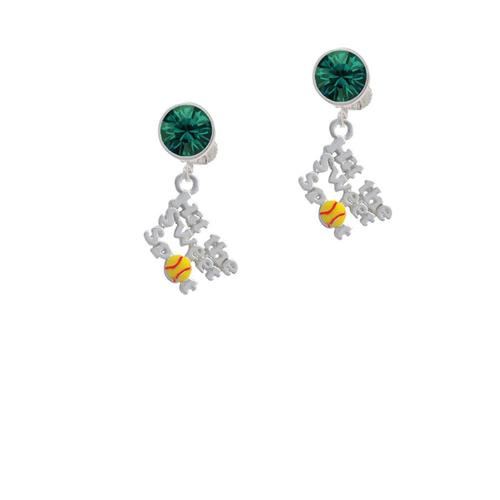 Hit the Sweet Spot with Yellow Softball Crystal Clip On Earrings Image 1