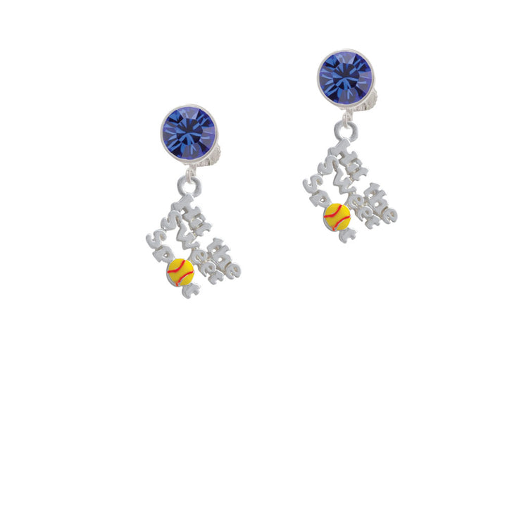 Hit the Sweet Spot with Yellow Softball Crystal Clip On Earrings Image 7