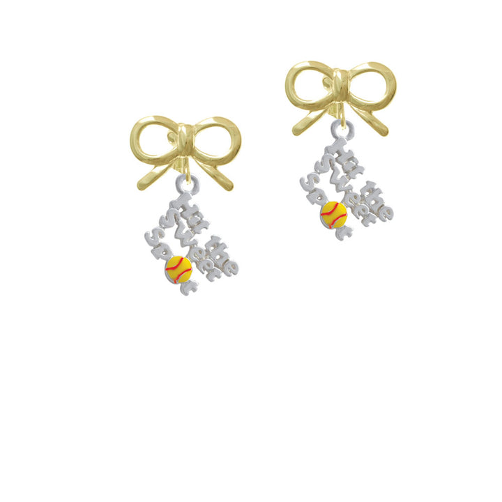 Hit the Sweet Spot with Yellow Softball Crystal Clip On Earrings Image 10