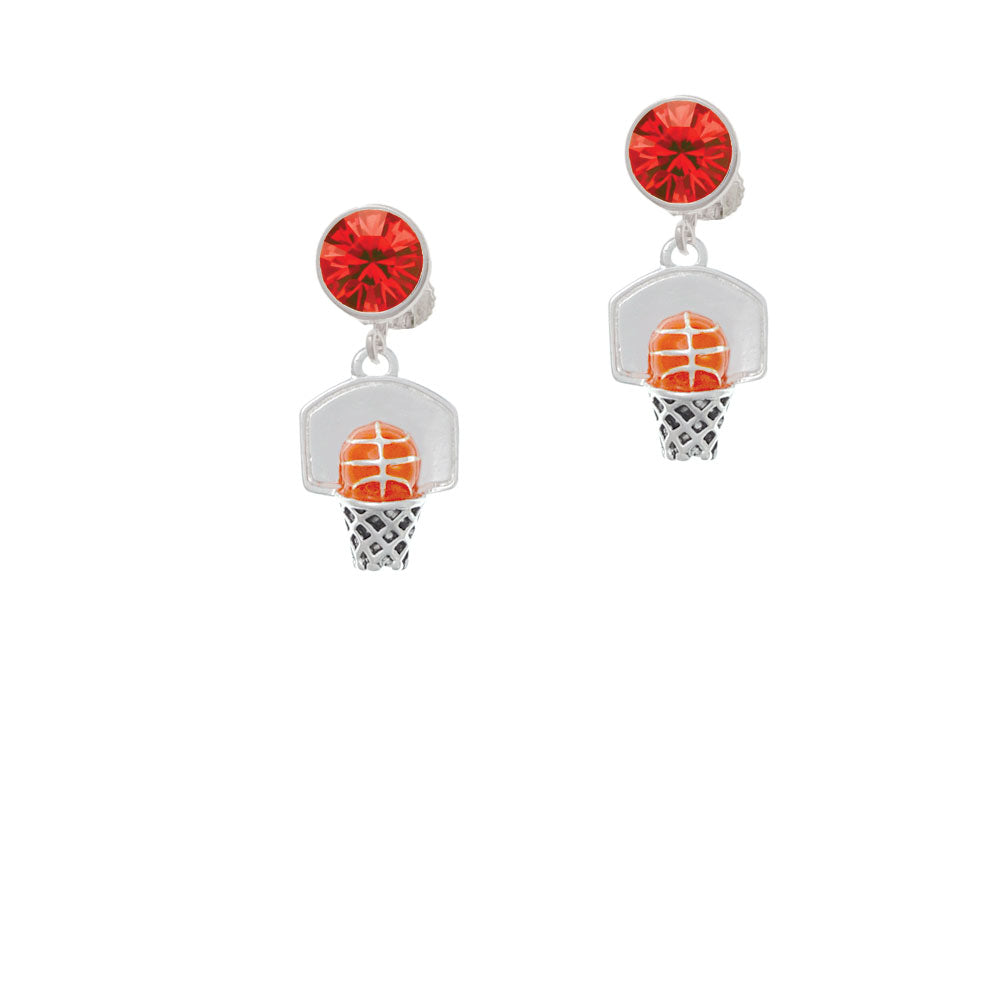 3-D Enamel Basketball in Hoop Crystal Clip On Earrings Image 4