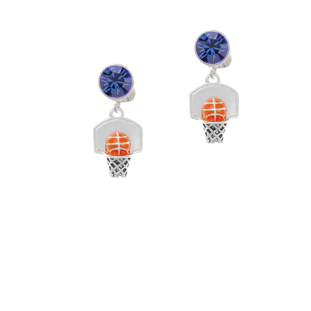 3-D Enamel Basketball in Hoop Crystal Clip On Earrings Image 7