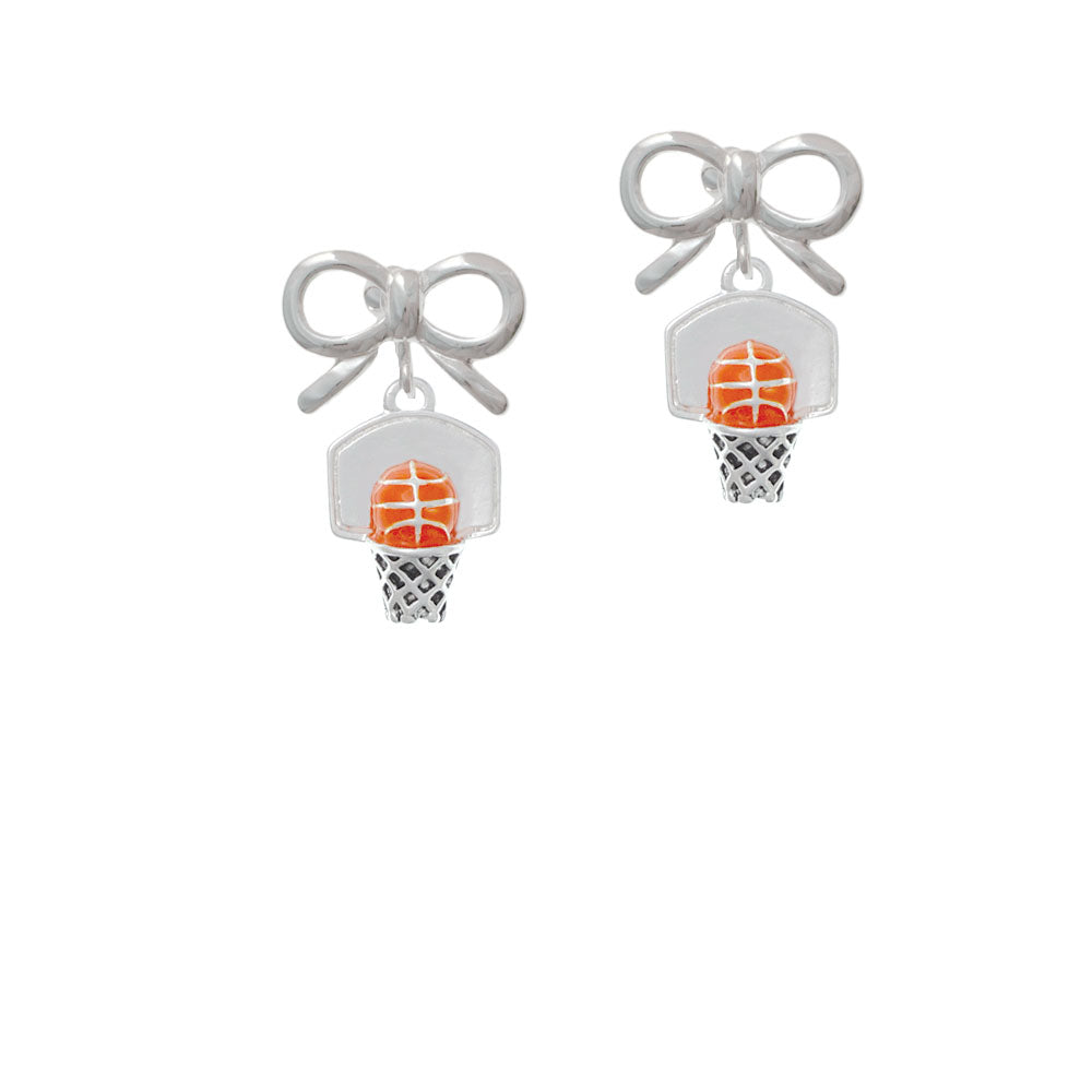 3-D Enamel Basketball in Hoop Crystal Clip On Earrings Image 9