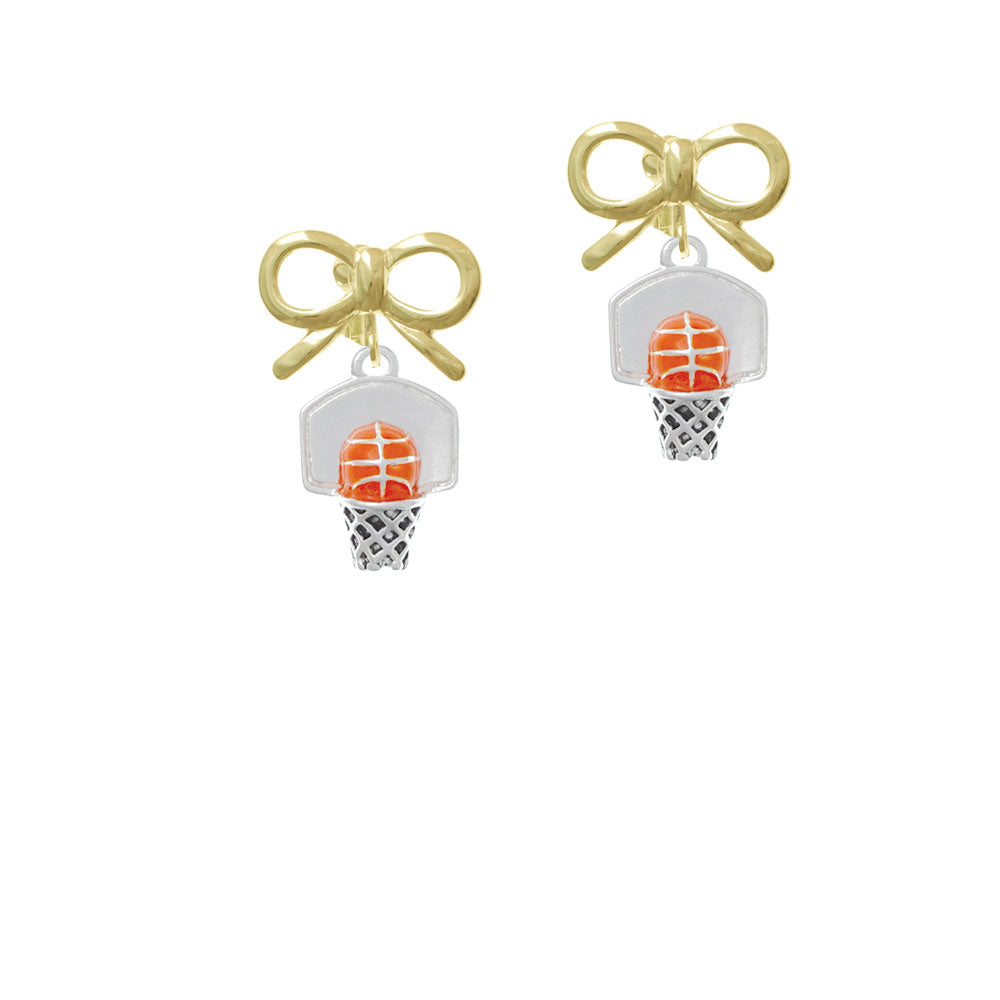 3-D Enamel Basketball in Hoop Crystal Clip On Earrings Image 10