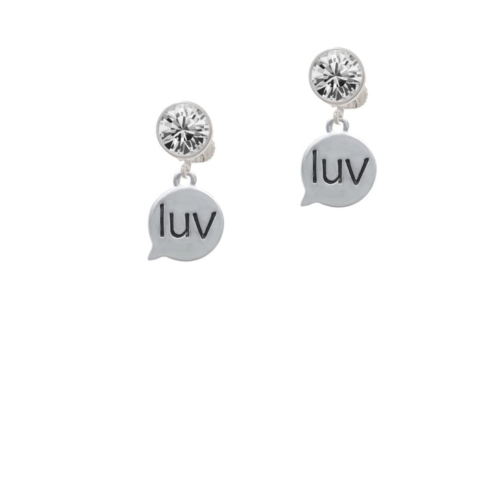 Text Chat - luv - Love - Crystal Clip On Earrings Image 2