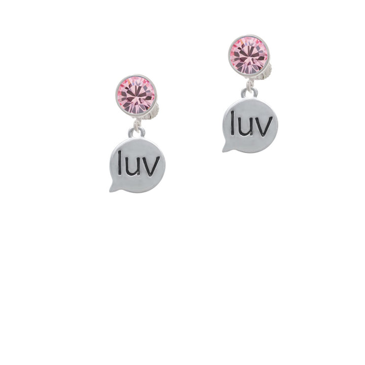 Text Chat - luv - Love - Crystal Clip On Earrings Image 4