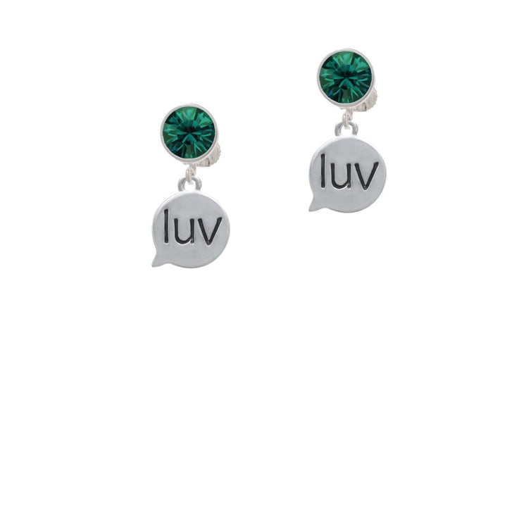 Text Chat - luv - Love - Crystal Clip On Earrings Image 1