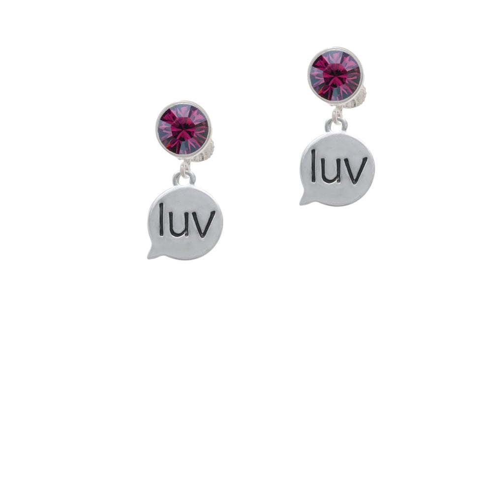 Text Chat - luv - Love - Crystal Clip On Earrings Image 8