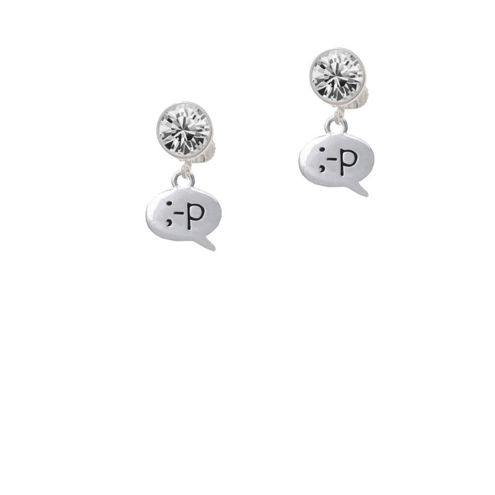 Emoticon :-P - Cheeky - Crystal Clip On Earrings Image 1