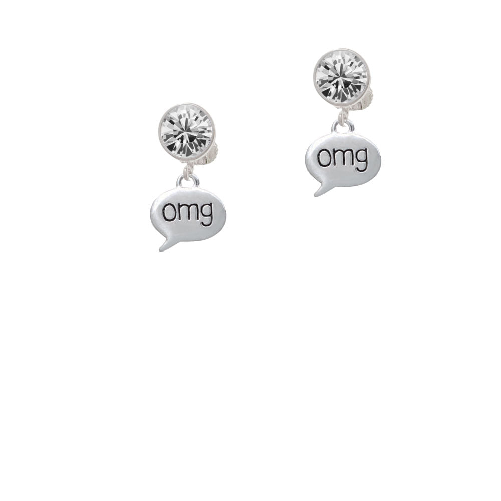 Text Chat - omg - Oh My God - Crystal Clip On Earrings Image 2