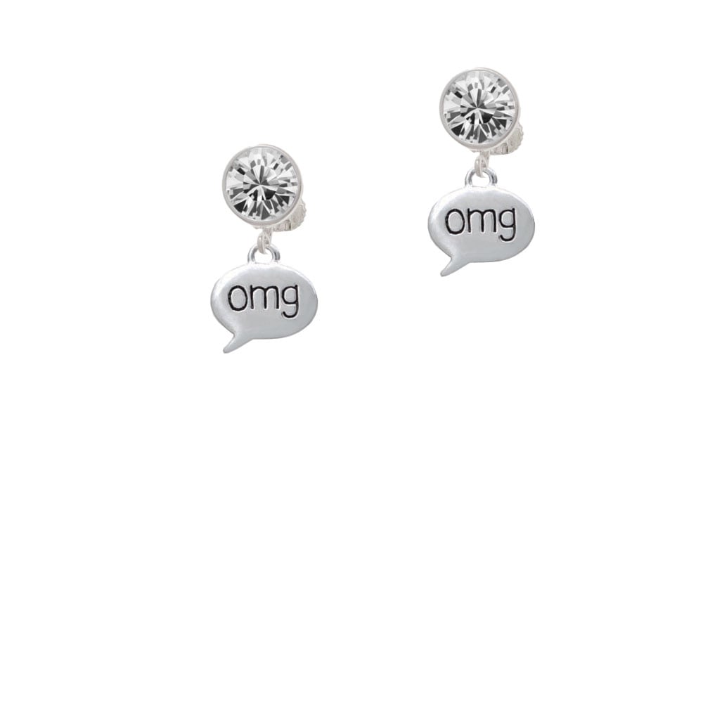 Text Chat - omg - Oh My God - Crystal Clip On Earrings Image 1