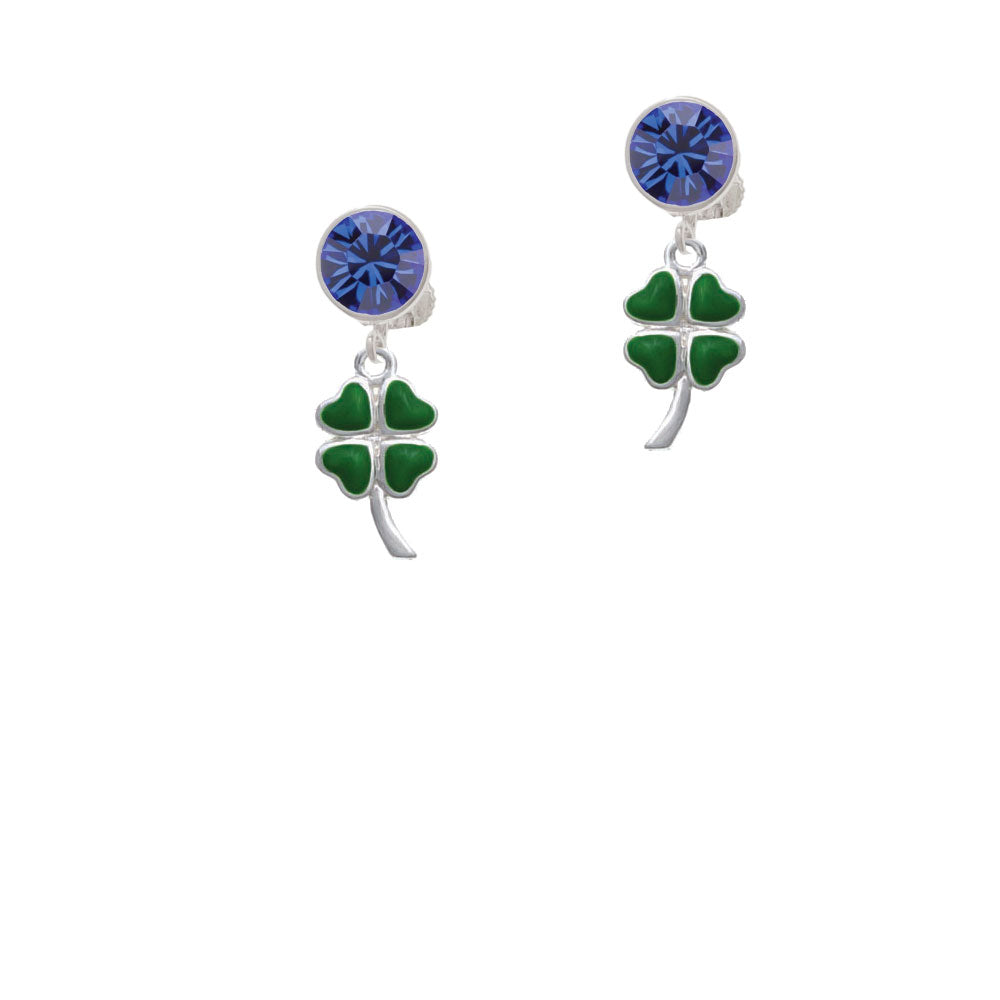 Large Green Heart Four Leaf Clovers Crystal Clip On Earrings Image 7