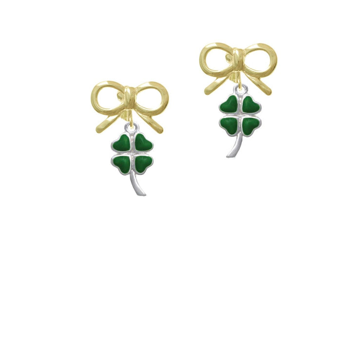 Large Green Heart Four Leaf Clovers Crystal Clip On Earrings Image 10