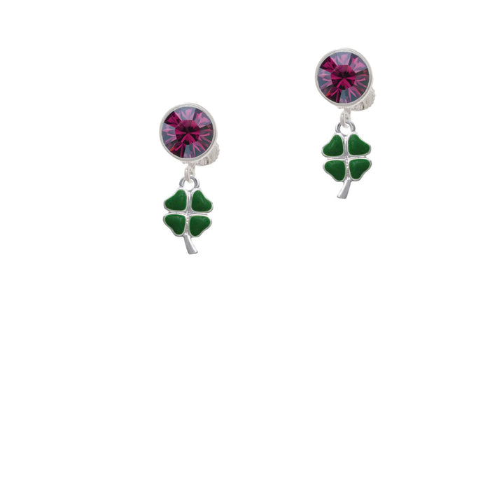 Mini Green Heart Four Leaf Clovers Crystal Clip On Earrings Image 8