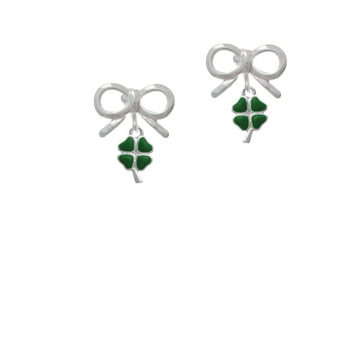 Mini Green Heart Four Leaf Clovers Crystal Clip On Earrings Image 9