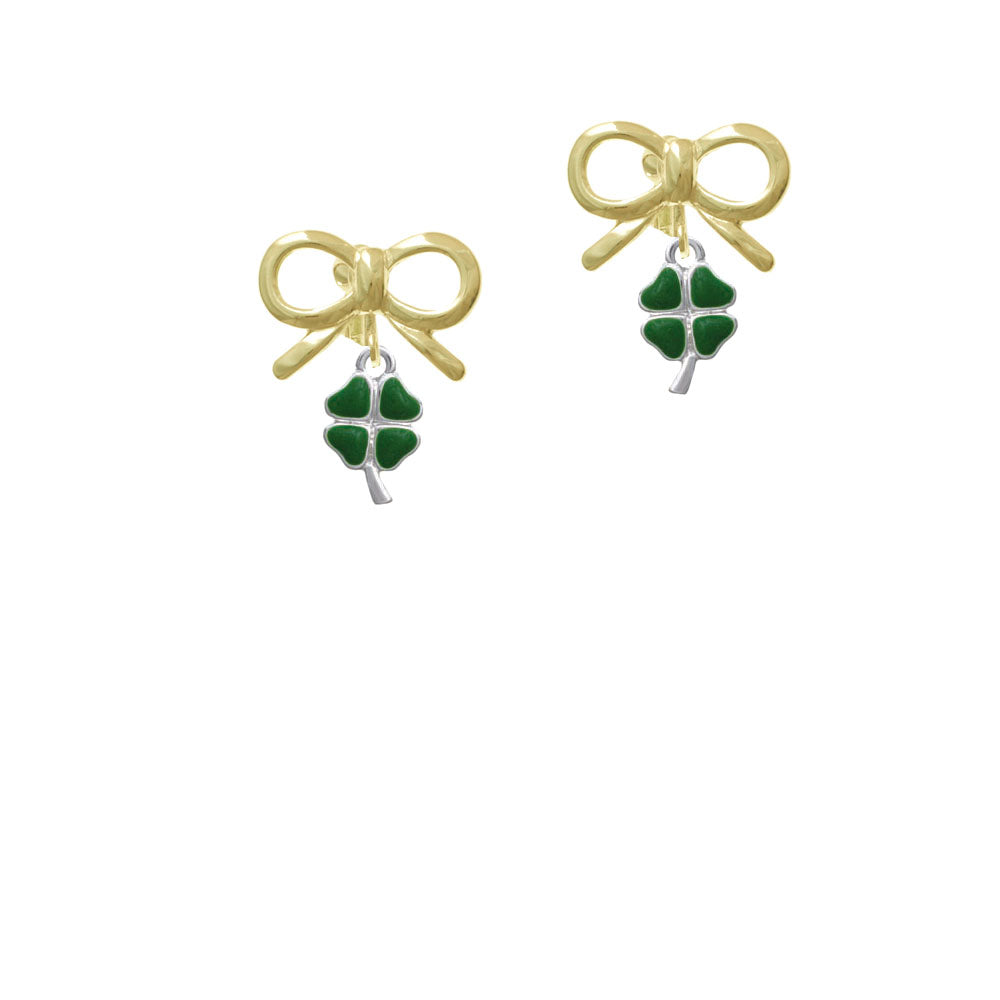 Mini Green Heart Four Leaf Clovers Crystal Clip On Earrings Image 10