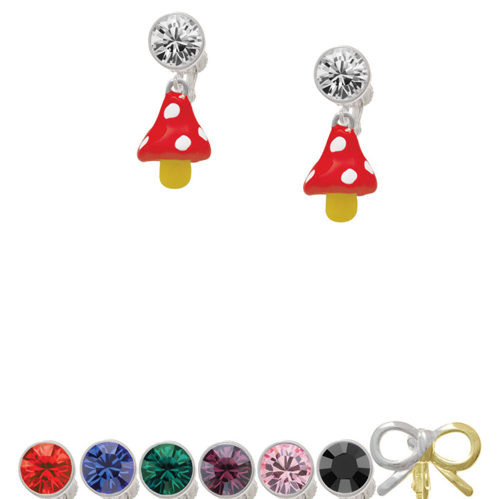 3-D Red and White Mushroom Crystal Clip On Earrings Image 1