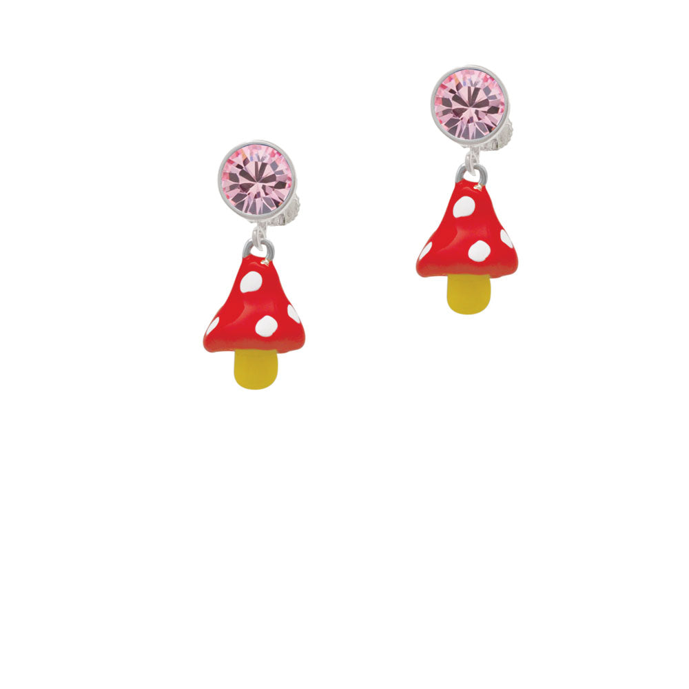 3-D Red and White Mushroom Crystal Clip On Earrings Image 4