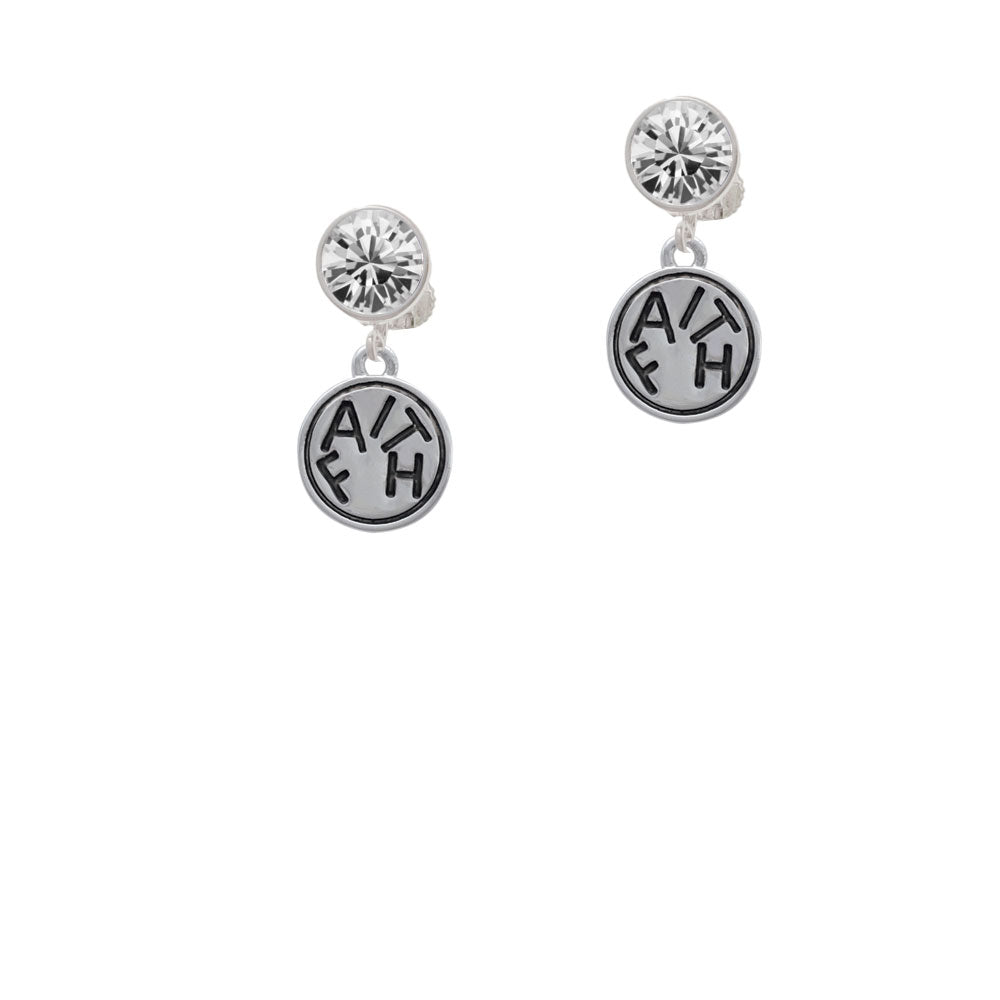 Faith in Circle Crystal Clip On Earrings Image 2