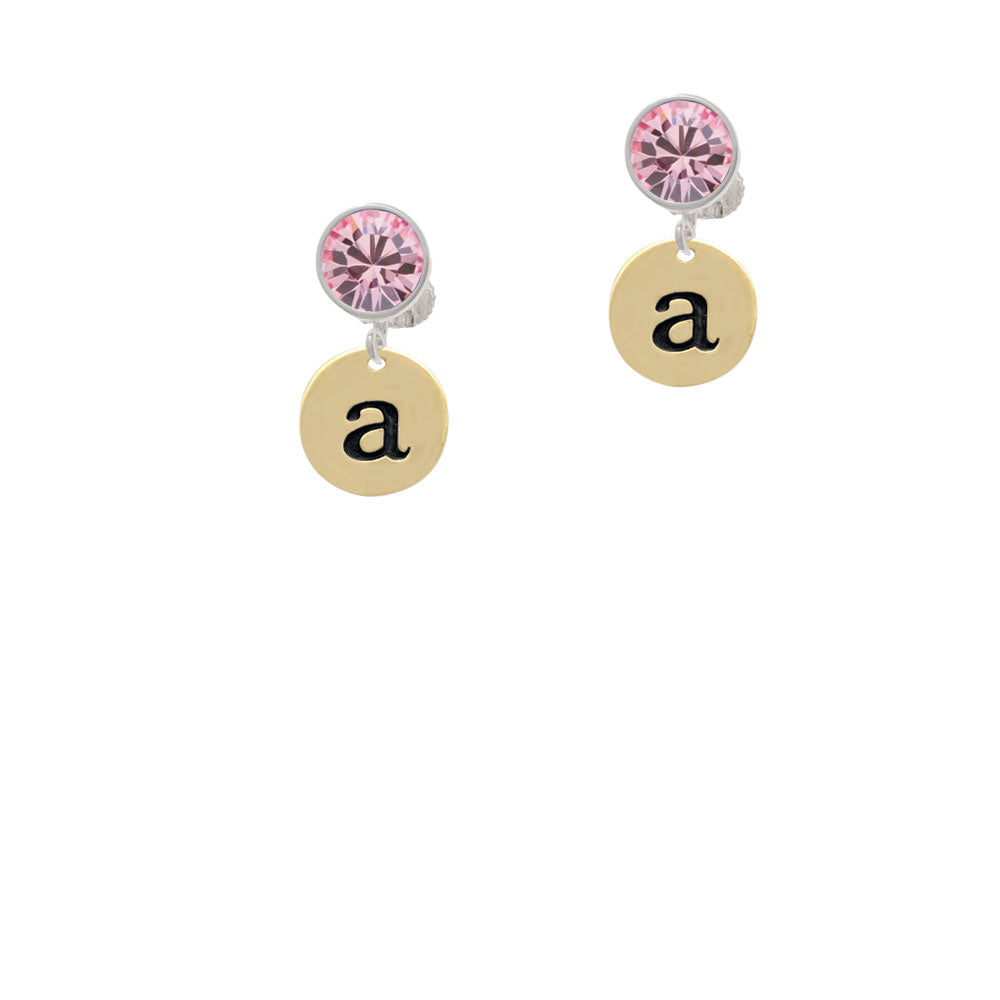 Gold Tone Disc 1/2 Initial - a - Crystal Clip On Earrings Image 4