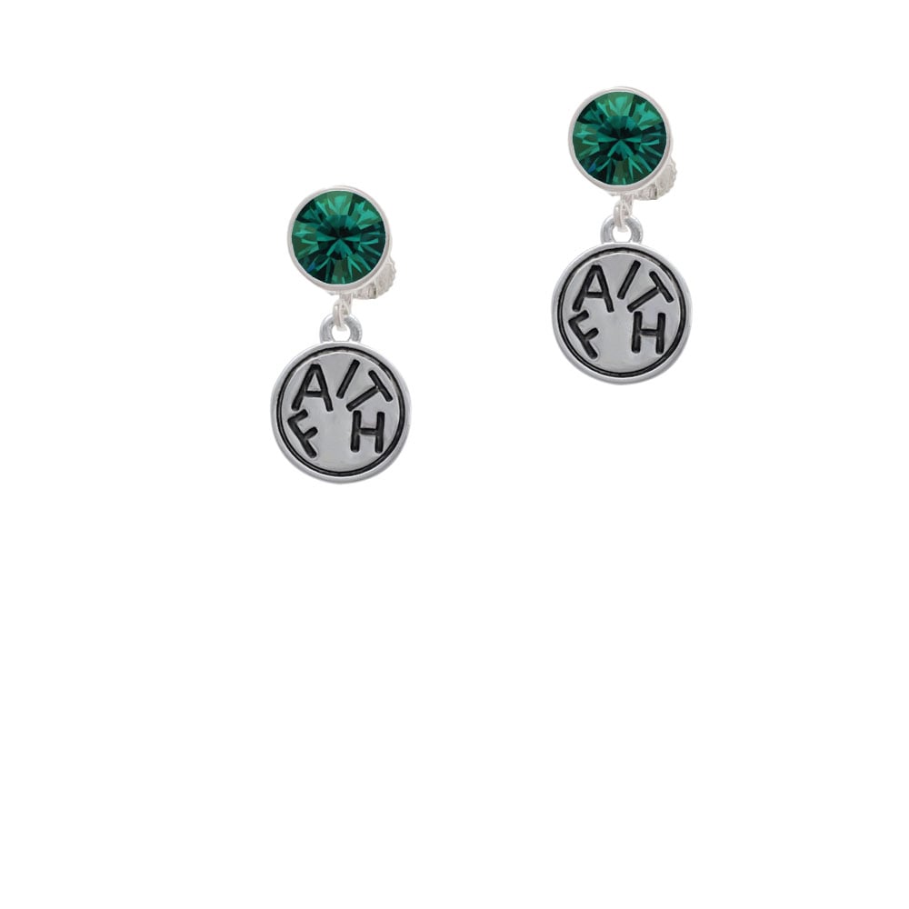 Faith in Circle Crystal Clip On Earrings Image 6