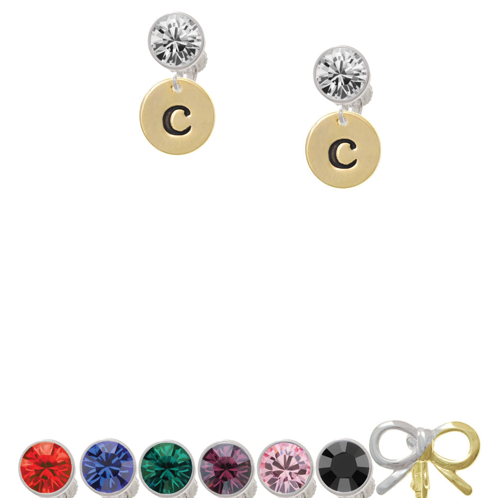 Gold Tone Disc 1/2 Initial - c - Crystal Clip On Earrings Image 1