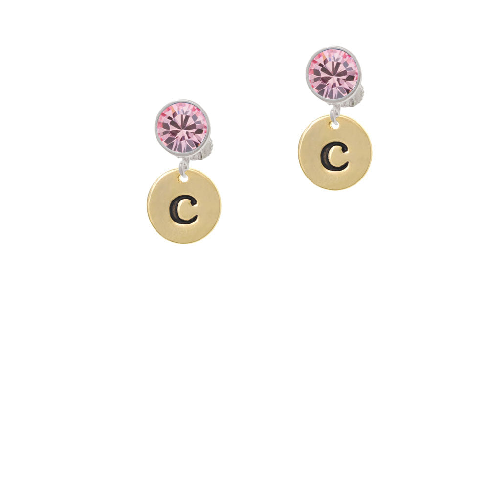 Gold Tone Disc 1/2 Initial - c - Crystal Clip On Earrings Image 4