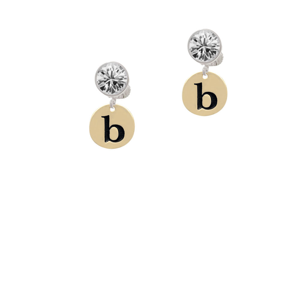 Gold Tone Disc 1/2 Initial - b - Crystal Clip On Earrings Image 2