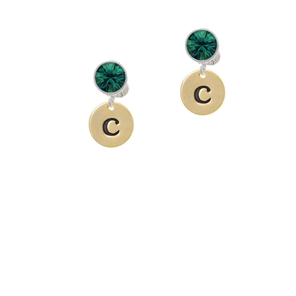 Gold Tone Disc 1/2 Initial - c - Crystal Clip On Earrings Image 6