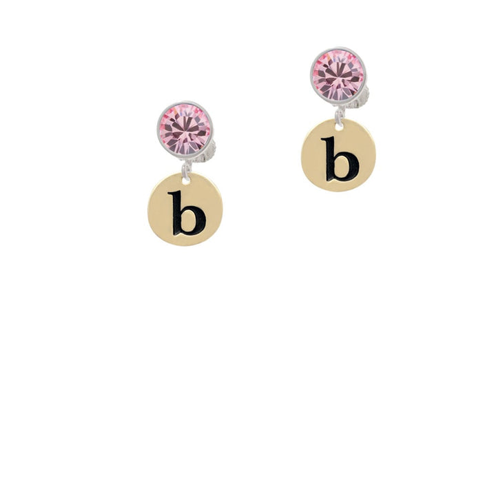 Gold Tone Disc 1/2 Initial - b - Crystal Clip On Earrings Image 4