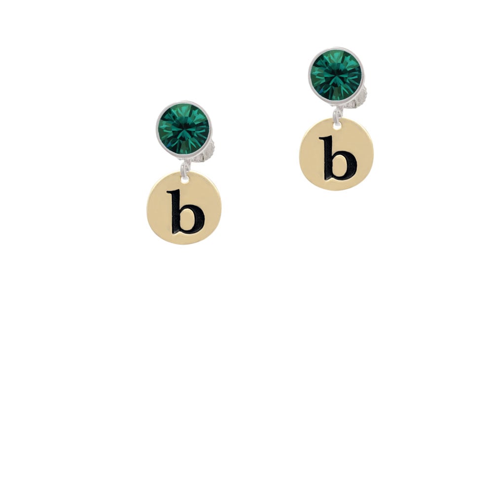 Gold Tone Disc 1/2 Initial - b - Crystal Clip On Earrings Image 1