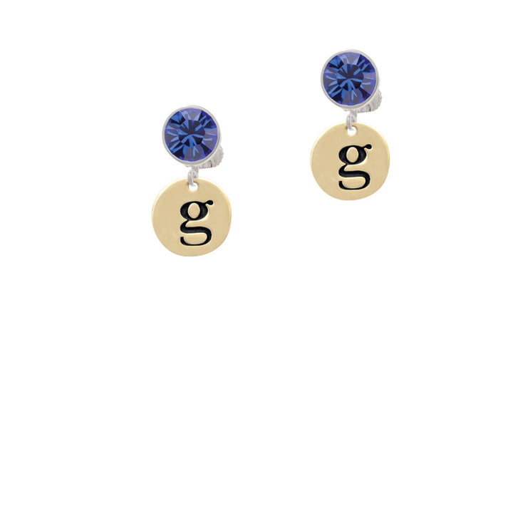 Gold Tone Disc 1/2 Initial - g - Crystal Clip On Earrings Image 7