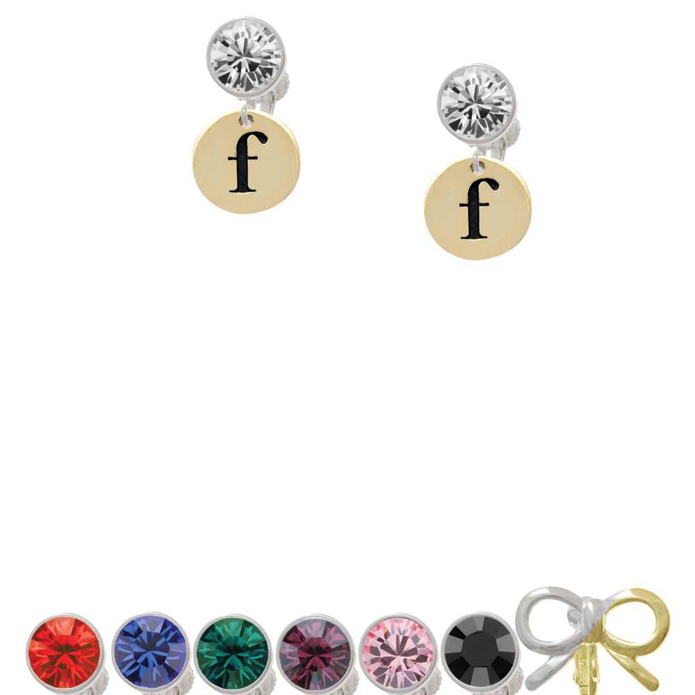 Gold Tone Disc 1/2 Initial - f - Crystal Clip On Earrings Image 1