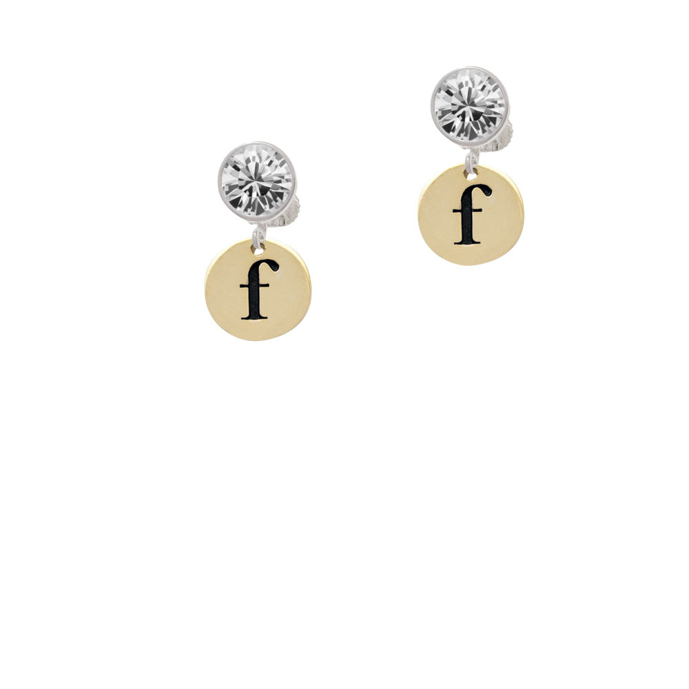 Gold Tone Disc 1/2 Initial - f - Crystal Clip On Earrings Image 2