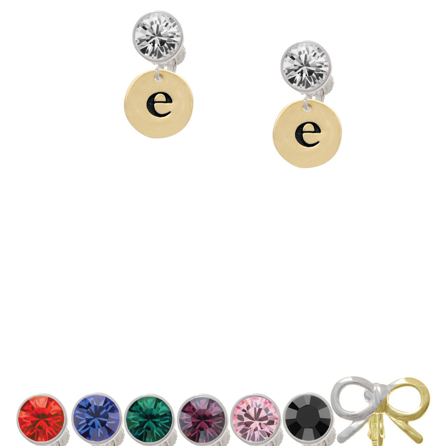 Gold Tone Disc 1/2 Initial - e - Crystal Clip On Earrings Image 1