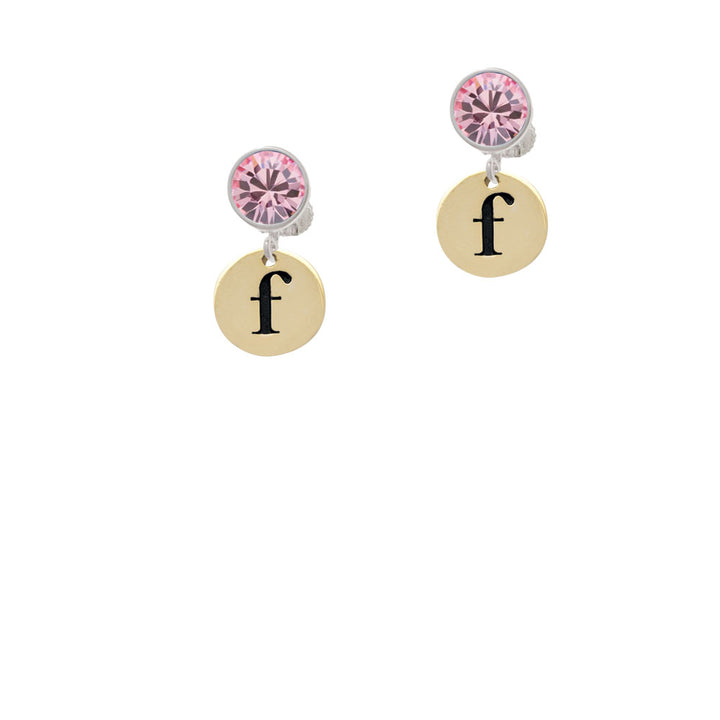 Gold Tone Disc 1/2 Initial - f - Crystal Clip On Earrings Image 4