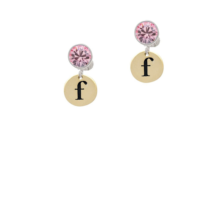 Gold Tone Disc 1/2 Initial - f - Crystal Clip On Earrings Image 1