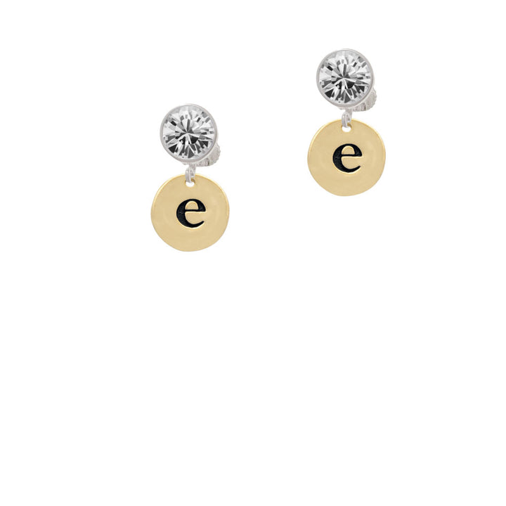 Gold Tone Disc 1/2 Initial - e - Crystal Clip On Earrings Image 2