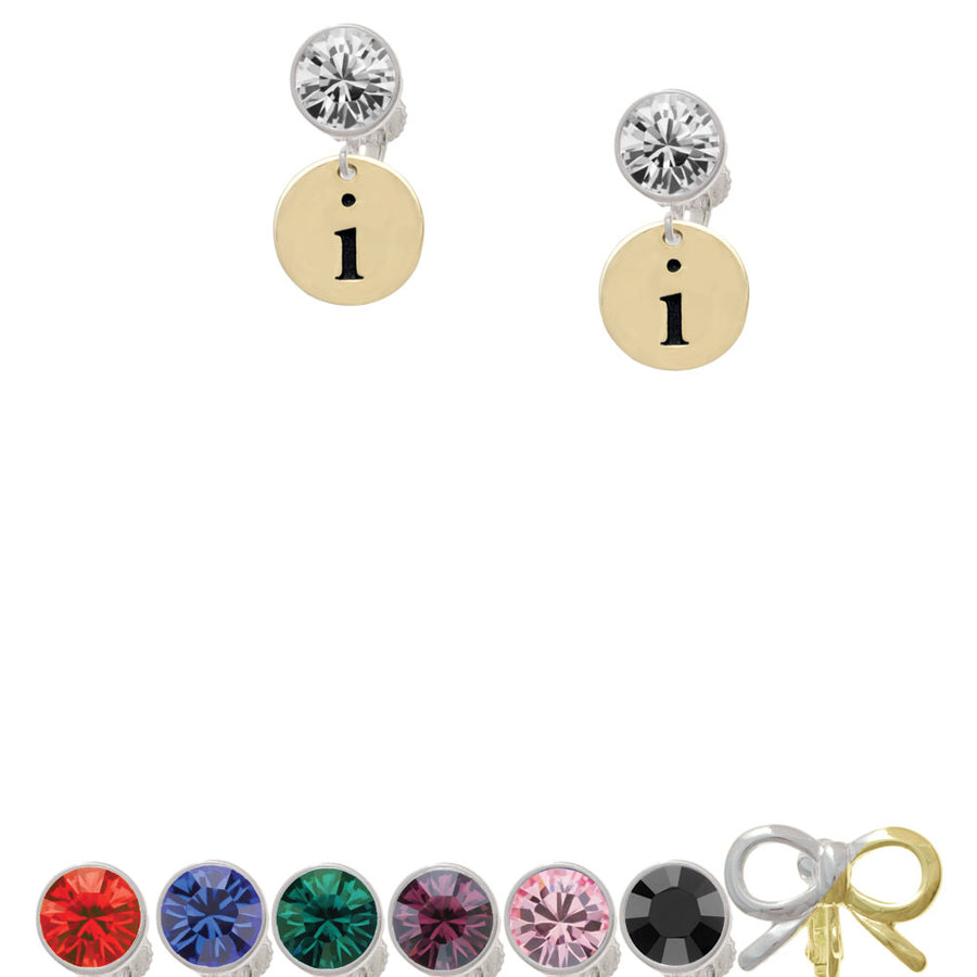 Gold Tone Disc 1/2 Initial - i - Crystal Clip On Earrings Image 1