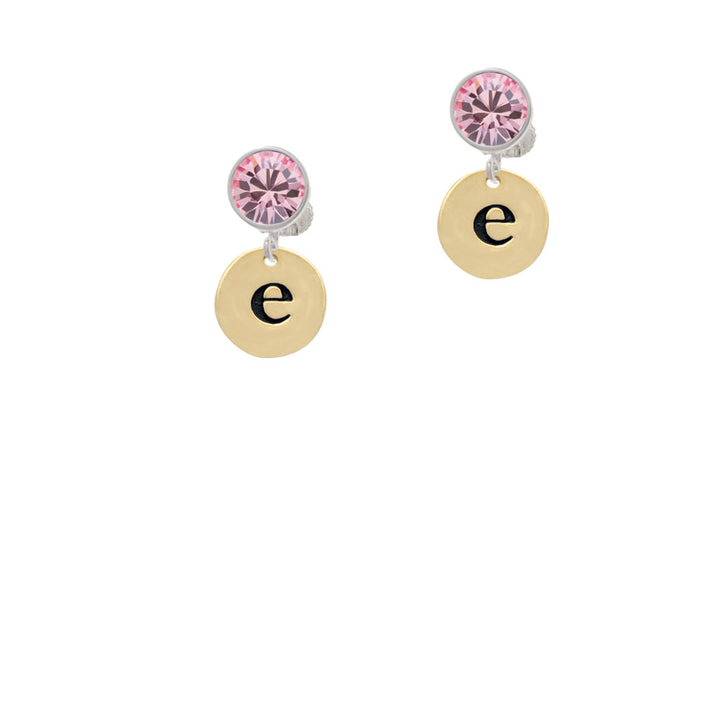 Gold Tone Disc 1/2 Initial - e - Crystal Clip On Earrings Image 4