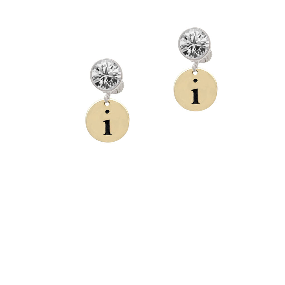 Gold Tone Disc 1/2 Initial - i - Crystal Clip On Earrings Image 2