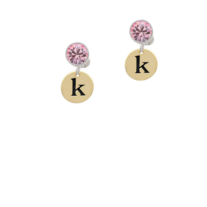 Gold Tone Disc 1/2 Initial - k - Crystal Clip On Earrings Image 4