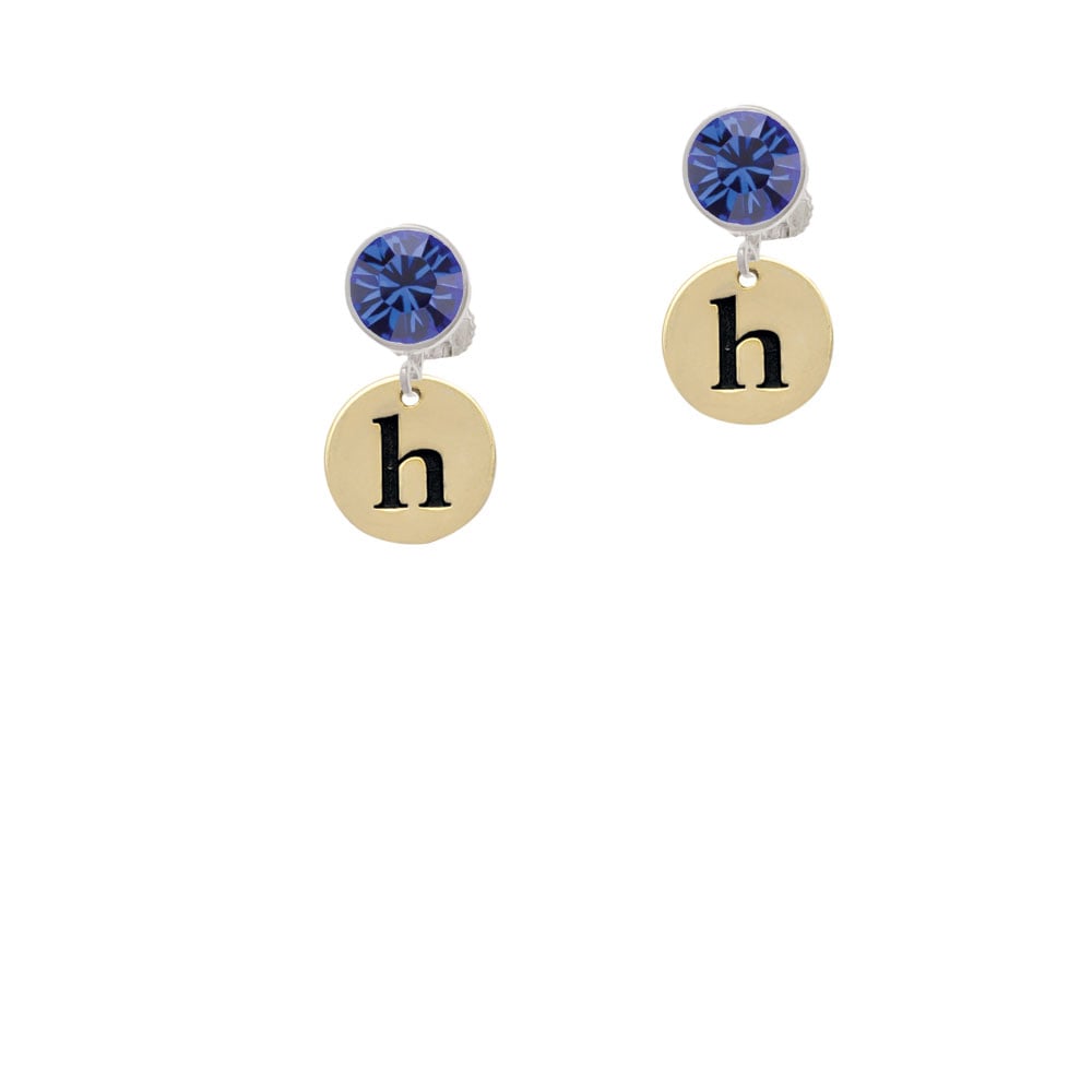 Gold Tone Disc 1/2 Initial - h - Crystal Clip On Earrings Image 7