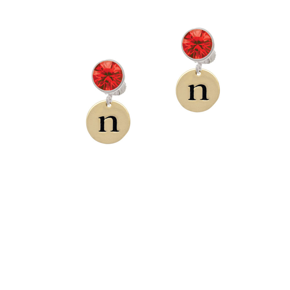 Gold Tone Disc 1/2 Initial - n - Crystal Clip On Earrings Image 4