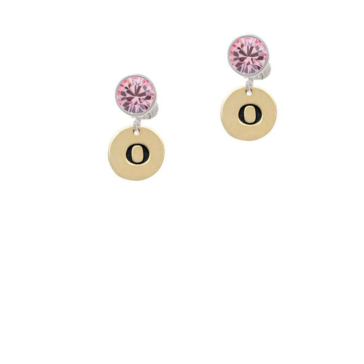 Gold Tone Disc 1/2 Initial - o - Crystal Clip On Earrings Image 4